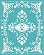 Elegant White Teal Medallion Scroll Rug