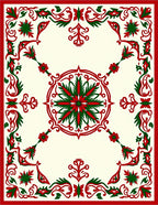 Crimson Green Floral Medallion Border Rug
