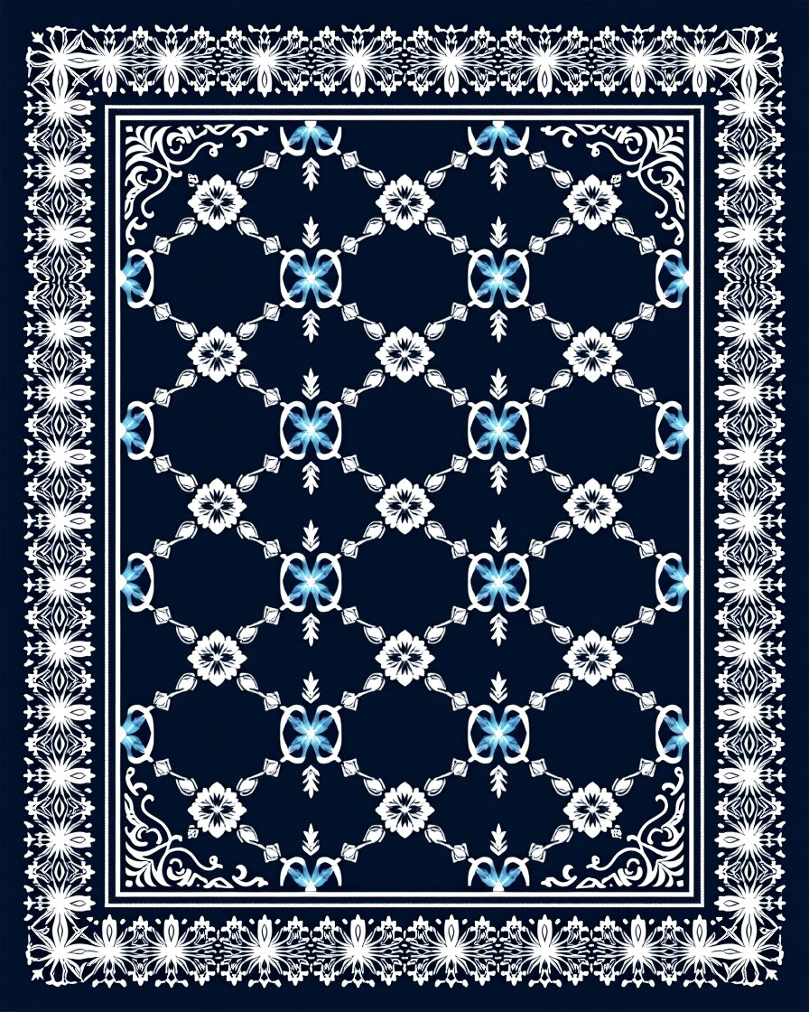 Midnight Blue Floral Lattice Charm Rug