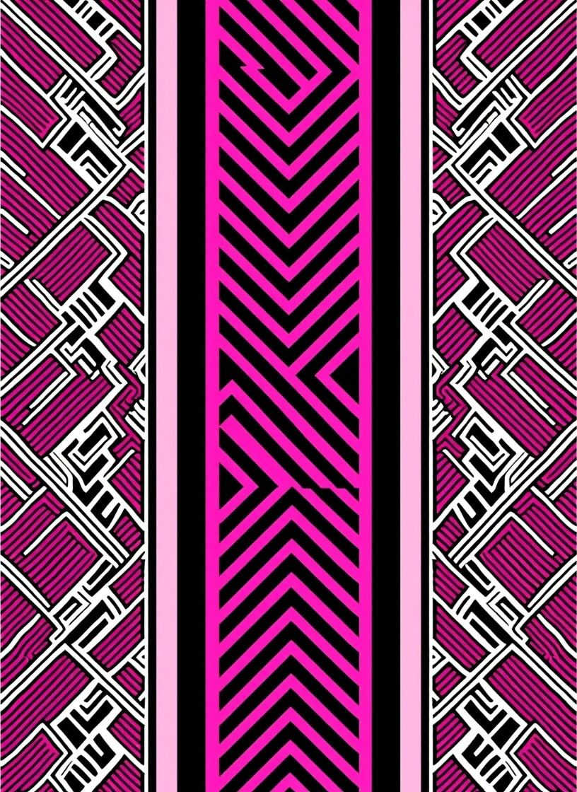 Vibrant Pink Black Chevron Geometric Rug
