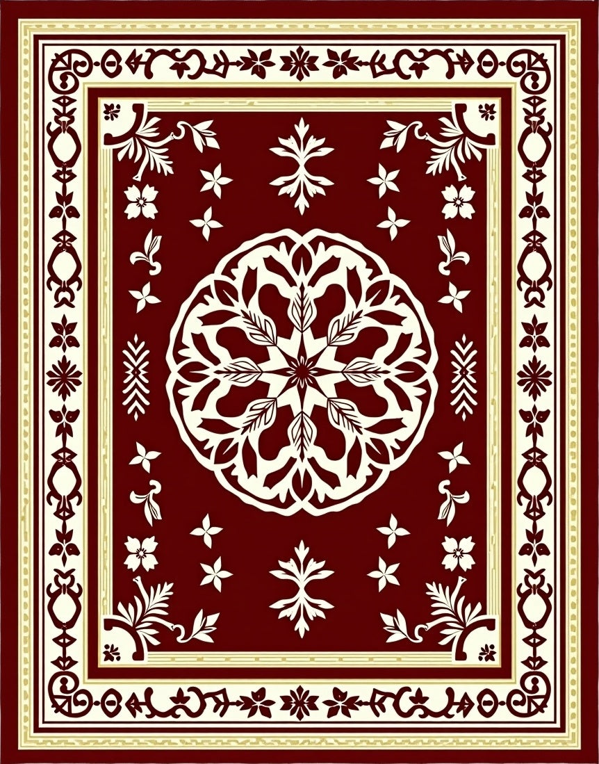 Deep Red Ornate Floral Lattice Rug