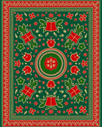 Red Green Floral Medallion Bordered Rug