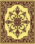 Ornate Burgundy Floral Medallion Yellow Rug