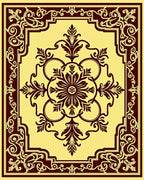 Ornate Burgundy Floral Medallion Yellow Rug
