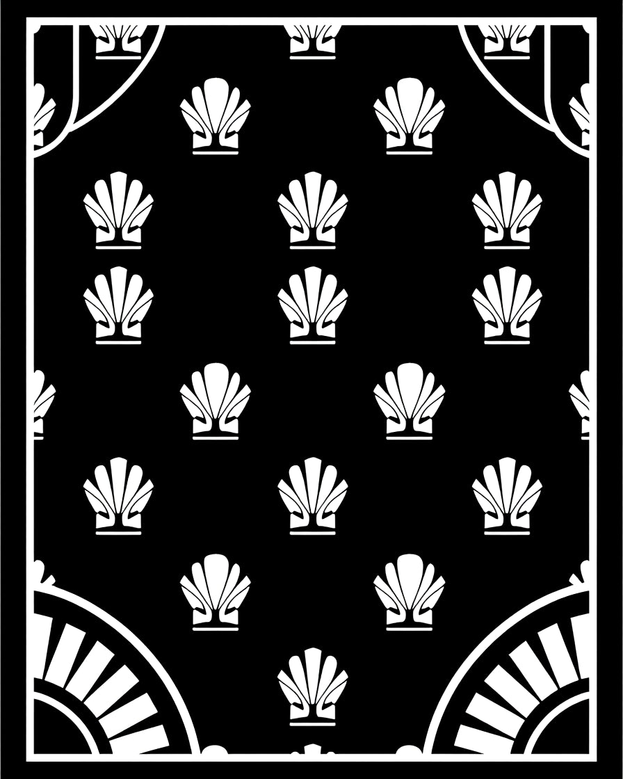 Black White Seashell Fan Border Rug