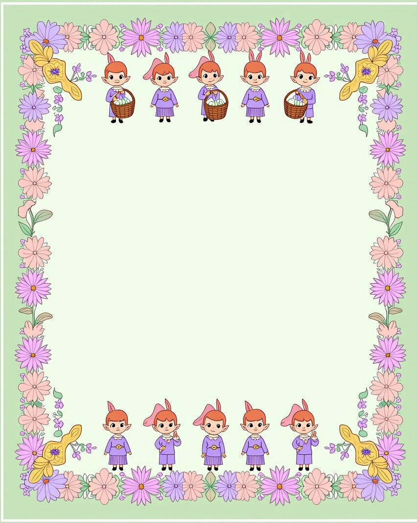 Whimsical Elves Spring Floral Border Rug