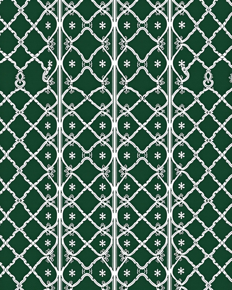 Deep Green Lattice Star Inlay Rug