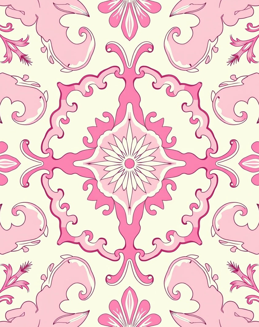 Pink Floral Rococo Archway Medallion Rug