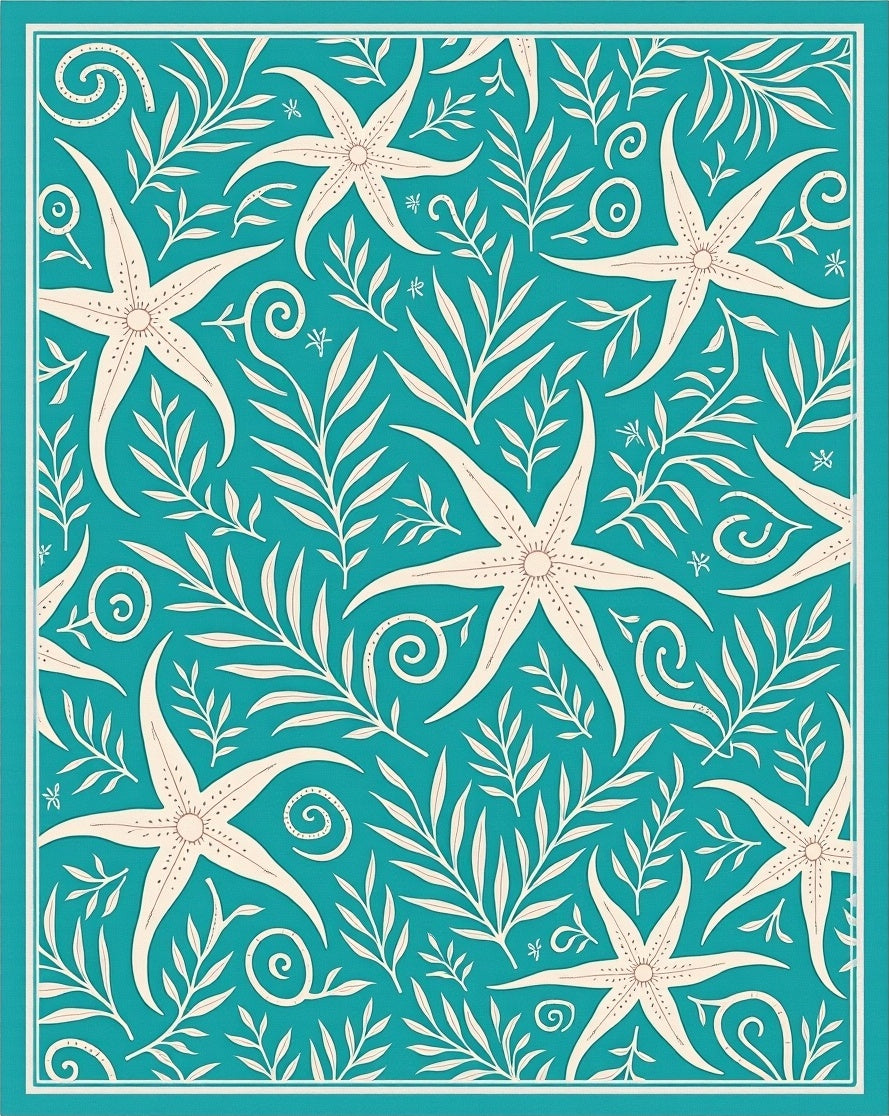 Teal Starfish Botanical Garden Rug