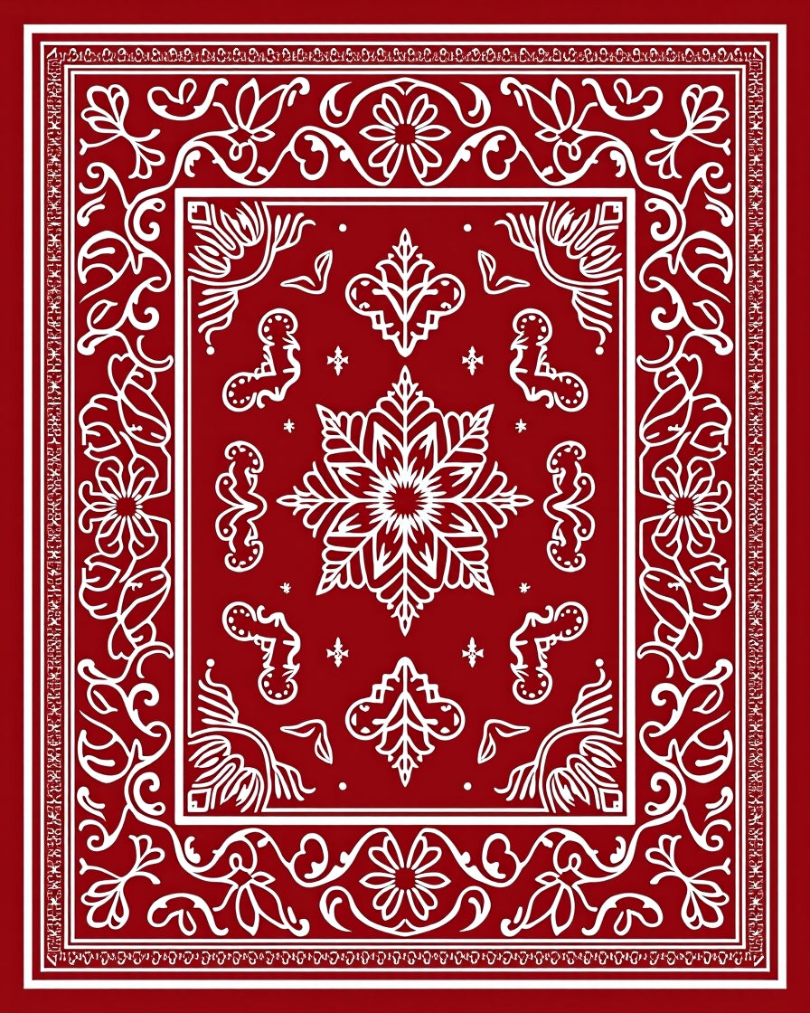 Ruby Red Swirl Floral Border Rug