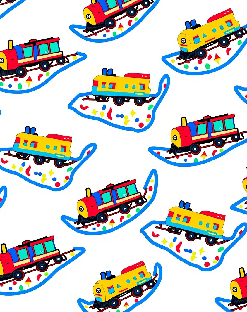 Colorful Toy Train Transportation Journey Rug