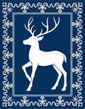 Majestic White Deer Blue Floral Border Rug