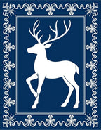Majestic White Deer Blue Floral Border Rug