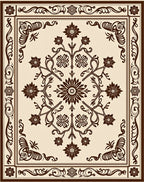 Ornate Brown Floral Scroll Medallion Rug
