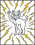 Whimsical White Cat Yellow Lightning Burst Rug