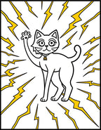 Whimsical White Cat Yellow Lightning Burst Rug