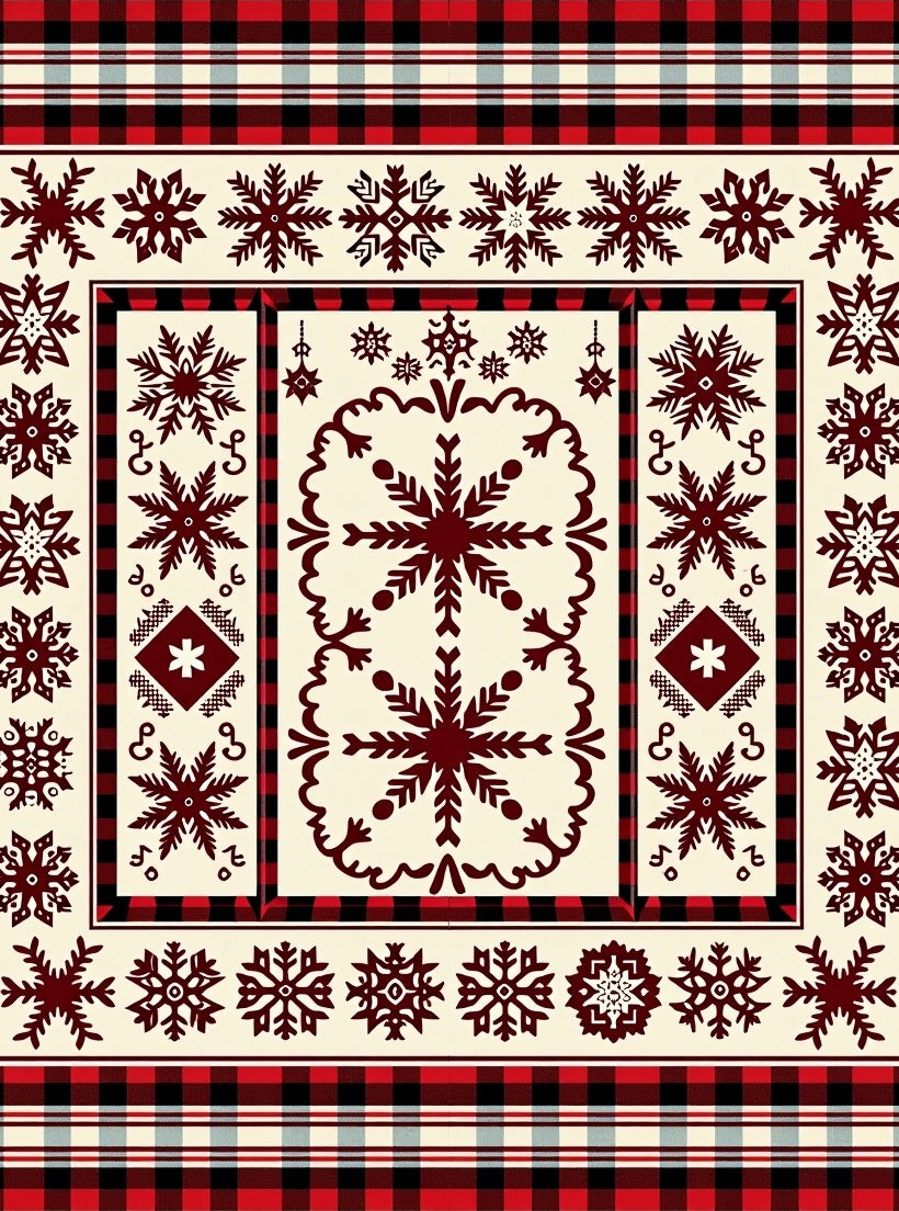 Rustic Crimson Snowflake Plaid Rug