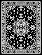 Black White Floral Mandala Border Rug