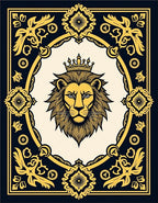 Regal Lion With Crown Black Gold Rug