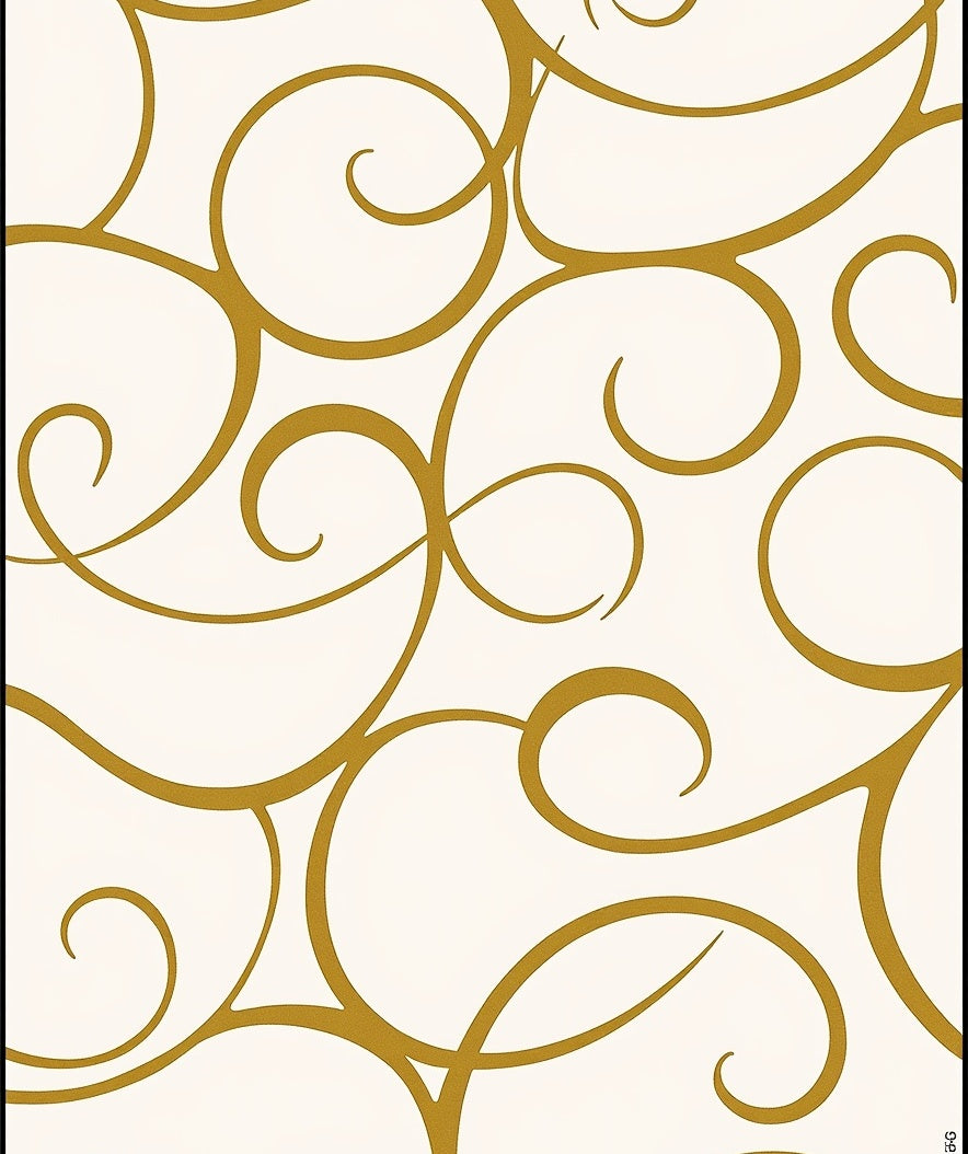 Golden Swirls Curlicues on Cream Rug