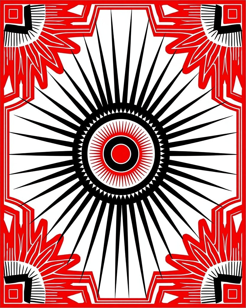 Bold Sunburst Radiance Red Black Rug