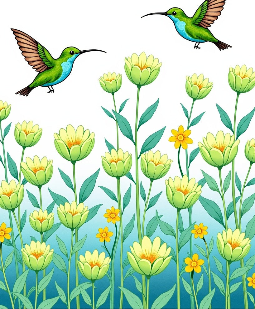 Green Hummingbirds Yellow Floral Garden Rug