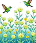Green Hummingbirds Yellow Floral Garden Rug