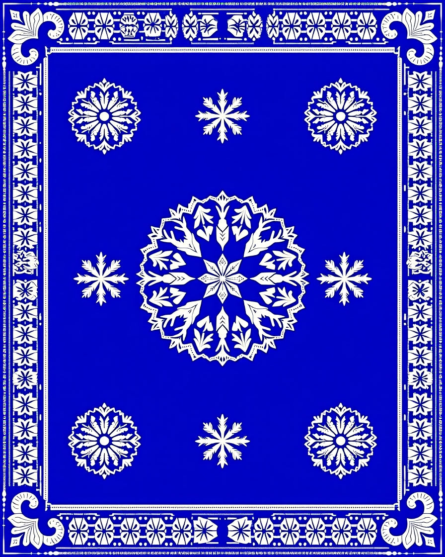 Vibrant Blue White Mandala Snowflakes Rug