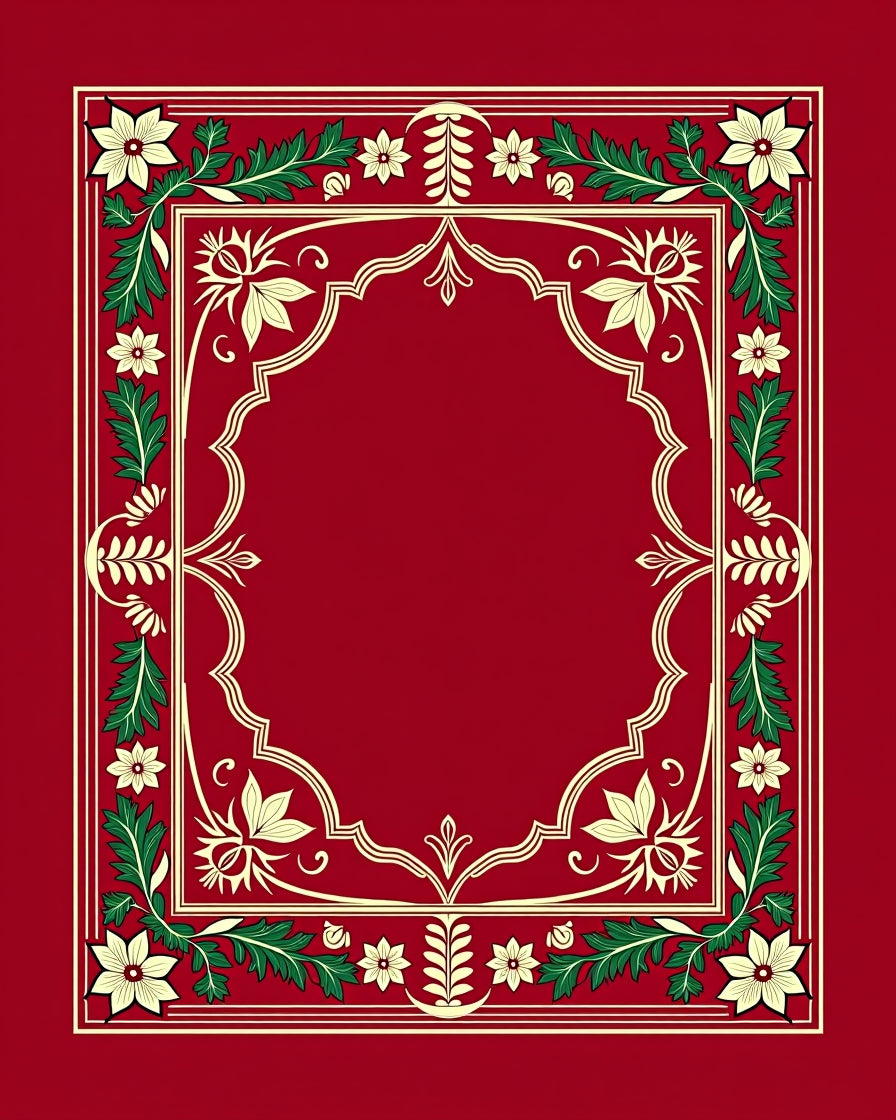 Ornate Red Floral Scroll Border Rug