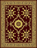 Crimson Yellow Floral Scrollwork Border Rug