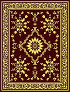 Crimson Yellow Floral Scrollwork Border Rug