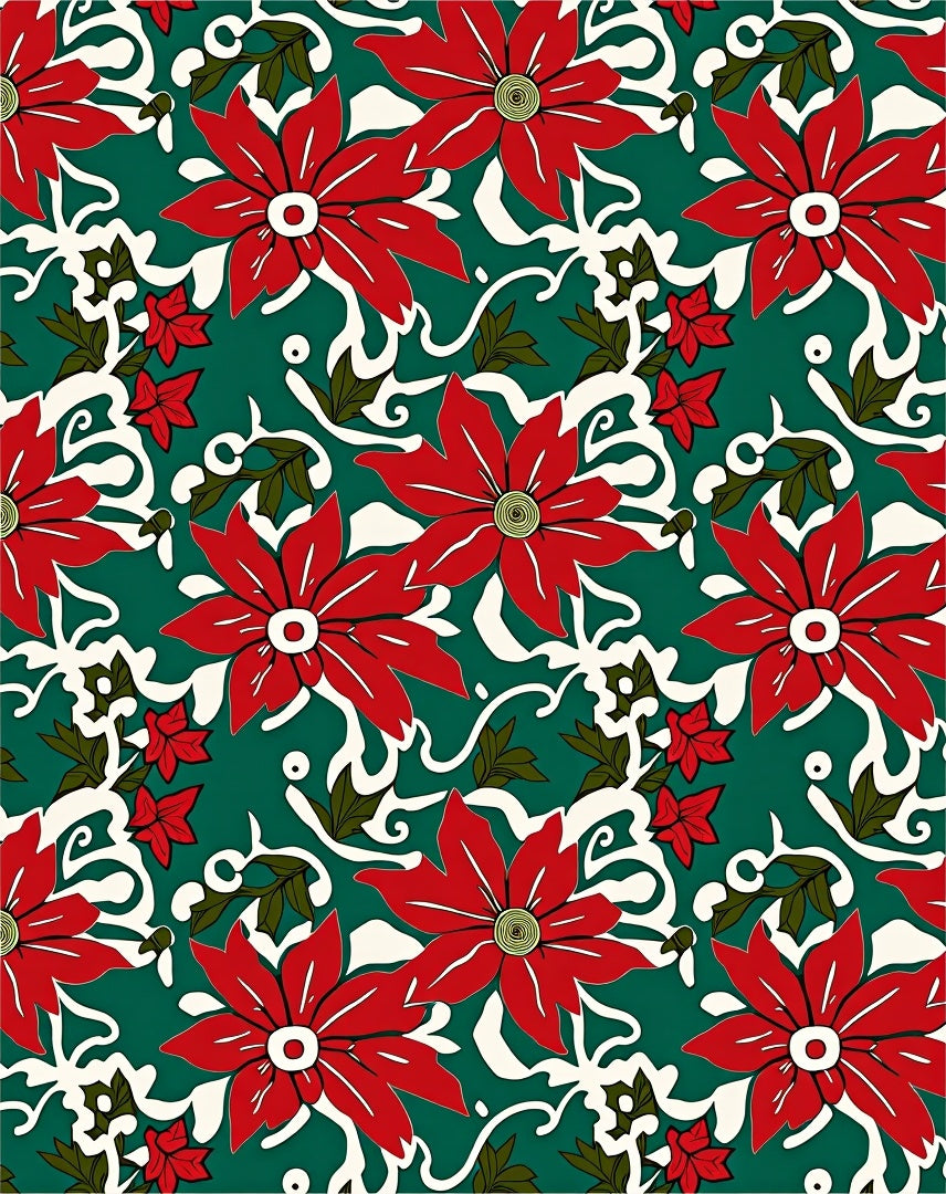 Vibrant Red Poinsettia Swirl Background Rug