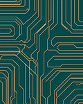 Cool Teal Circuit Board Lines Rug