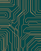 Cool Teal Circuit Board Lines Rug