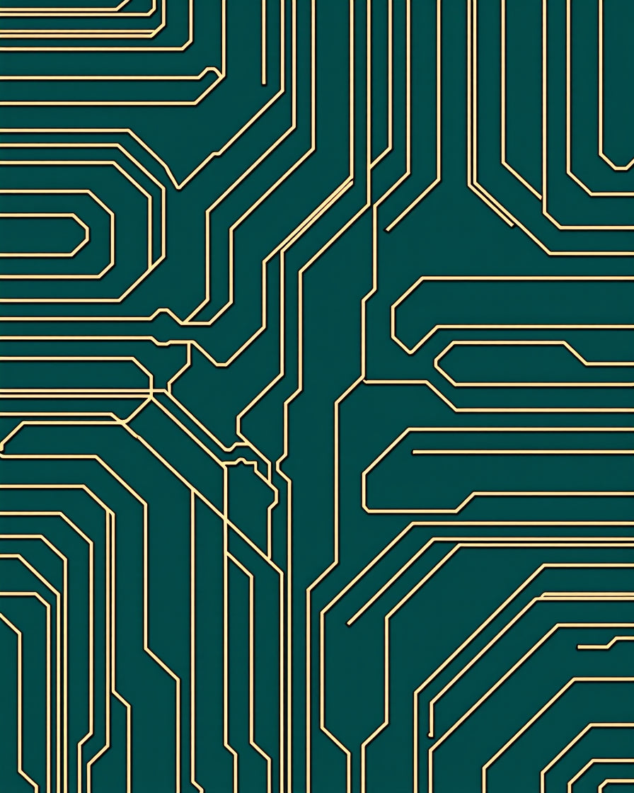 Cool Teal Circuit Board Lines Rug