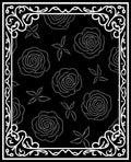 Monochromatic Black Rose Floral Frame Rug