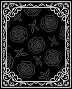 Monochromatic Black Rose Floral Frame Rug
