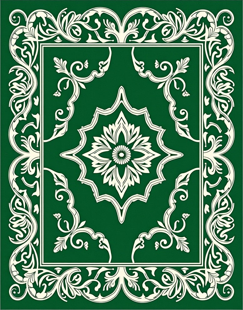 Emerald Green Floral Frame Medallion Rug