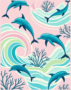 Playful Teal Dolphins Coral Waves Rug