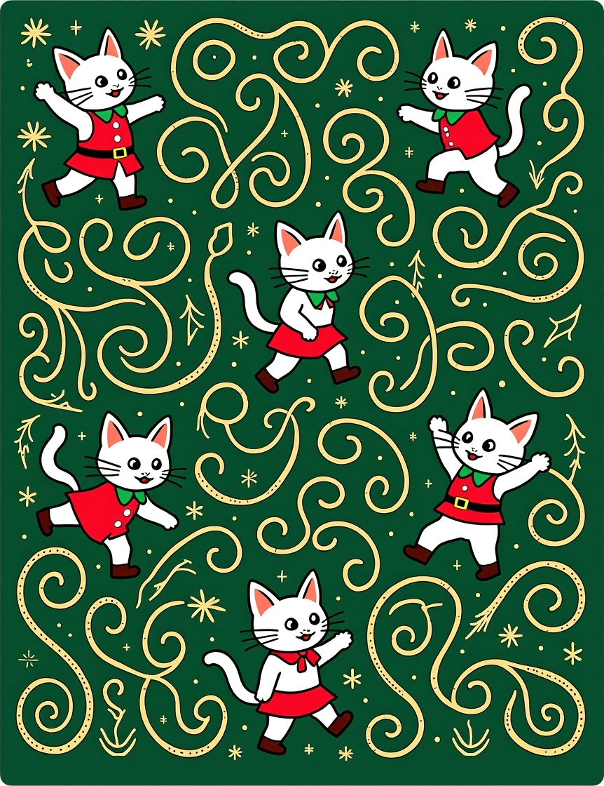 Festive Green Cat Swirl Holiday Rug