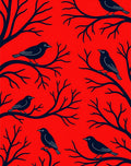 Crimson Red Black Bird Branches Rug