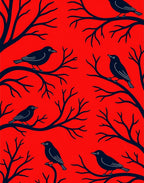 Crimson Red Black Bird Branches Rug