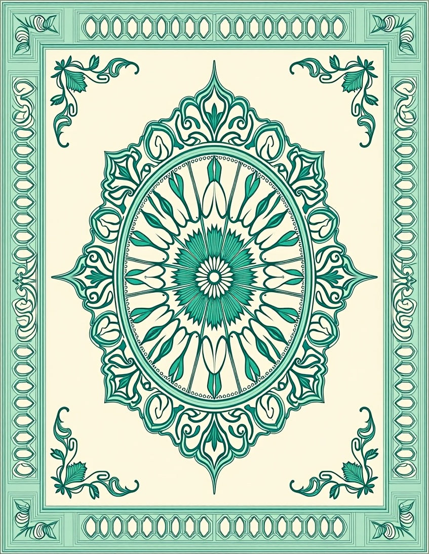 Emerald Green Floral Mandala Medallion Rug