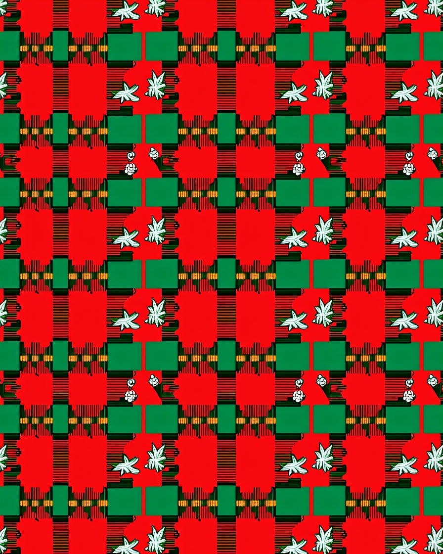 Red Green Plaid Starburst Folk Rug