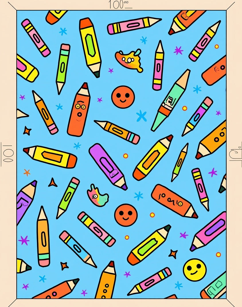 Playful Crayon Characters Scattered Across Blue Rug