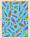 Playful Crayon Characters Scattered Across Blue Rug