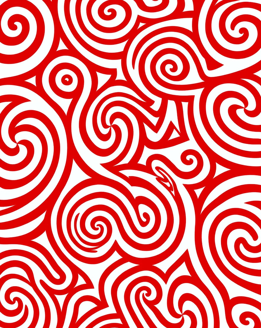 Red Swirls Abstract Dynamic Ribbon Rug