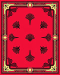 Crimson Yellow Fan Border Medallion Rug