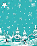 Teal Snowy Starry Winter Village Rug