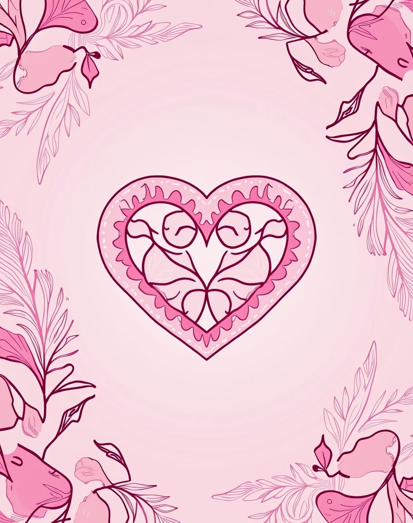 Pink Heart Floral Border Rug